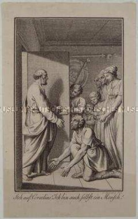 Der römische Hauptmann Cornelius empfängt Petrus in seinem Haus und fällt vor ihm auf die Knie - Illustration zu Johann Kaspar Lavaters "Jesus Messias", erschienen zwischen 1783 und 1786