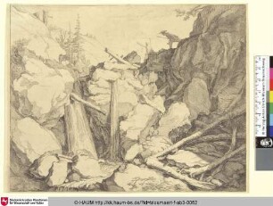[View with Rocks; Felslandschaft mit Wasserfall]