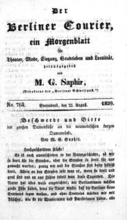 No. 764, Sonnabend, den 22. August 1829