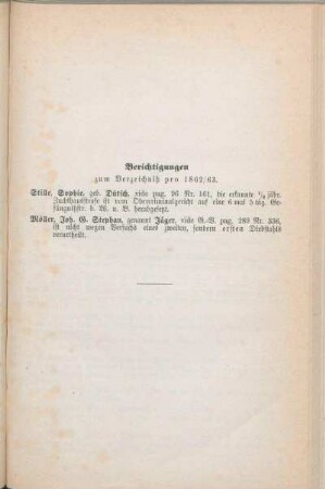 Berichtigungen zum Verzeichniß pro 1862/63.