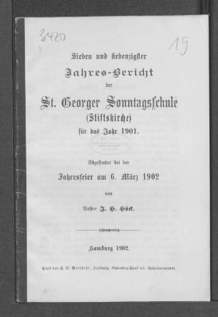 77.1901(1902): Jahres-Bericht der St. Georger Sonntagsschule (Stiftskirche) für das Jahr ...