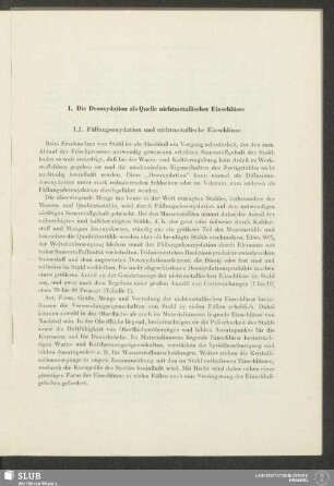 1. Die Desoxydation als Quelle nichtmetallischer Einschlüsse