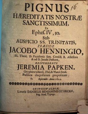 Pignus haereditatis nostrae sanctissimum, ex Ephes. IV,30
