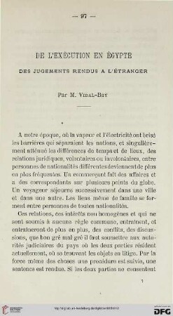 2.Ser. 6.1885: De l'exécution en Égypte : des jugements rendus à l'étranger