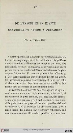 2.Ser. 6.1885: De l'exécution en Égypte : des jugements rendus à l'étranger
