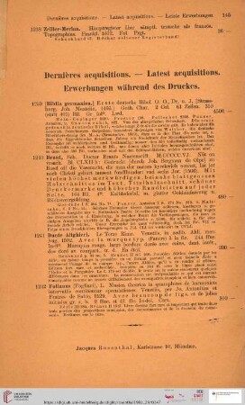 Dernières acquisitions. - Latest acquisitions. Erwerbungen während des Druckes (Nr. 1239 - 1242)