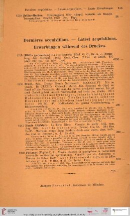 Dernières acquisitions. - Latest acquisitions. Erwerbungen während des Druckes (Nr. 1239 - 1242)