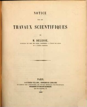 Notice sur les travaux scientifiques de M. Delesse