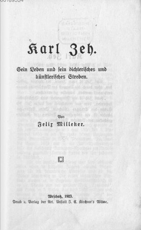 Karl Zeh : sein Leben und sein dichterisches und künstlerisches Streben