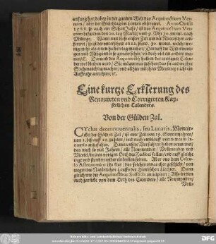 Eine kurtze Erklerung des Renouirten und Corrigirten Kayserlichen Calenders.