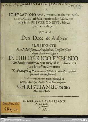 Dissertatio de stipulationibus
