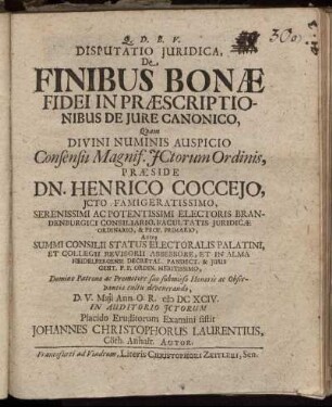 Disputatio Iuridica, De Finibus Bonae Fidei In Praescriptionibus De Iure Canonico