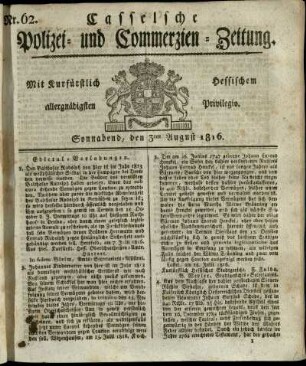 Nr. 62, Sonnabend, den 3ten August 1816
