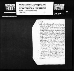 Vidimierte Kopie des Urteils von 1453 Jan. 10 (Lengfurt) (siehe StAWt-F US 10 Nr. 171)