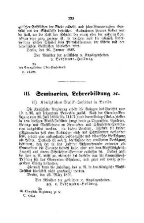 Königliches Musik-Institut in Berlin : [III. Seminarien, Lehrerbildung etc.]