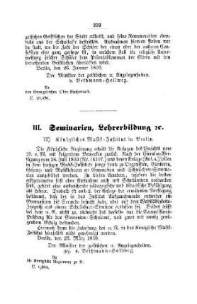 Königliches Musik-Institut in Berlin : [III. Seminarien, Lehrerbildung etc.]