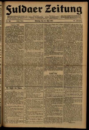 Erste Ausgabe vom Montag, den 19. Mai 1913.