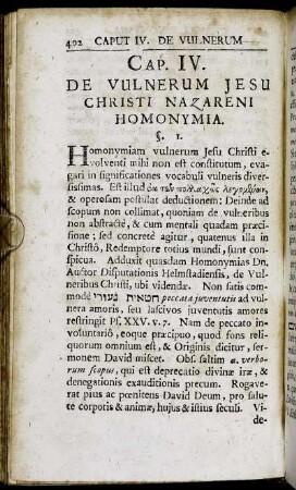 Cap. IV. De Vulnerum Jesu Christi Nazareni Homonymia.