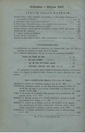 Indice delle materie. Condizioni.