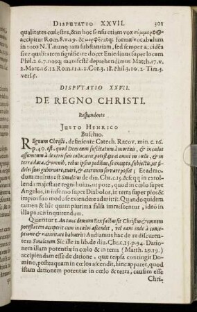 Disputatio XXVII. De Regno Christi