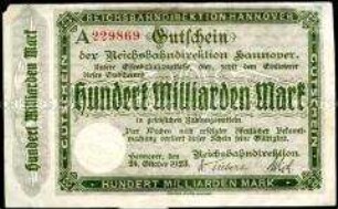 Reichsbahndirektion Hannover 100 Milliarden Mark