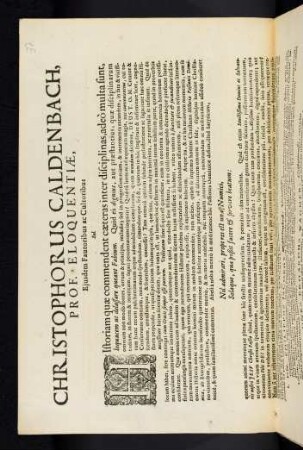 Christophorus Caldenbach, Prof. Eloquentiae Ejusdem Fautoribus ac Cultoribus Sal.