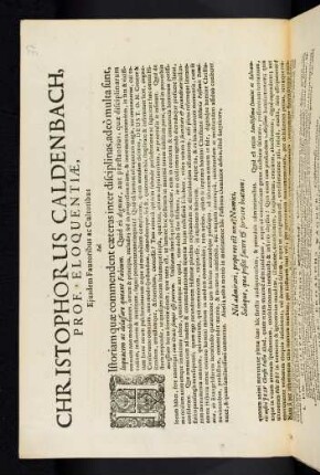 Christophorus Caldenbach, Prof. Eloquentiae Ejusdem Fautoribus ac Cultoribus Sal.