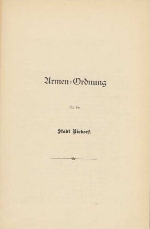 Armen-Ordnung für die Stadt Rixdorf