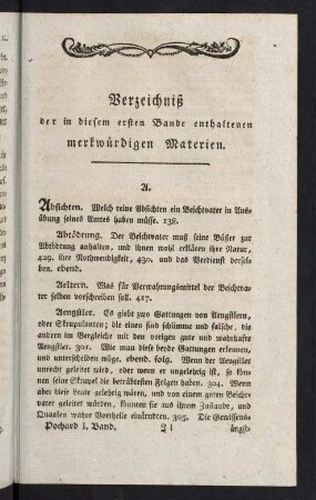 497-519, Verzeichniß der in diesem ersten Bande enthaltenen merkwürdigen Materien.