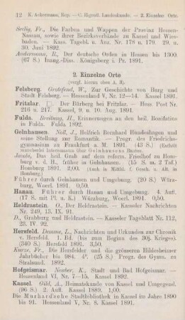 2. Einzelne Orte.