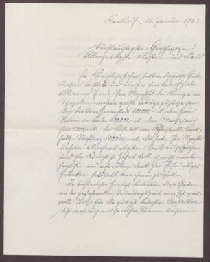 Schreiben von Friedrich Katz an die Großherzogin Luise; Dank für Geldzuweisungen; Kritik an der französischen Besatzung