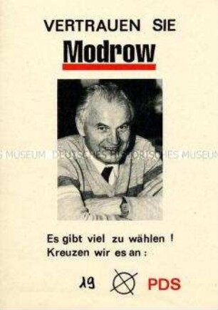 Wahlflugblatt der PDS mit der Aufforderung, Hans Modrow zu vertrauen