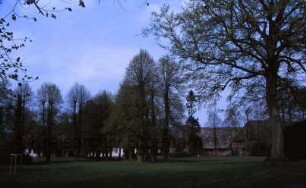 Blumendorf: Gut: Hof: Linden: im Hintergrund links Torhäuser, rechts Scheunen