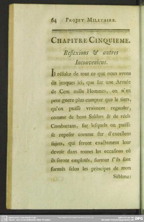 Chapitre Cinquieme. Reflexions & autres Inconveniens