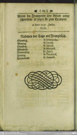 Nahmen der Tage auf Frantzösisch