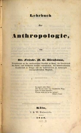 Lehrbuch der Anthropologie