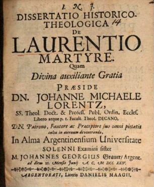 Diss. hist. theol. de Laurentio martyre