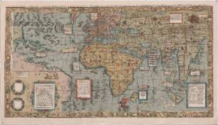 Carta Marina Navigatoria Portvgallen Navigationes Atqve Tocivs Cogniti Orbis Terre Marisqve Formam Naturamque Sitvs Et Terminos Nostris Temporibvs Recognitos Et Ab Antiqvorvm Traditione Differente. Eciam Qvor. [um] Vetvsti Non Meminervnt Avtores, Hec Generaliter Indicat : Cvm Gratia Et Privilegio Imperiali Ad Qvatvor Annos ; [gewidmet:] Hvgonis De Hassardis