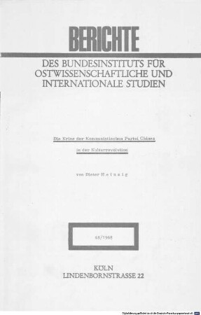 Die Krise der Kommunistischen Partei Chinas in der Kulturrevolution