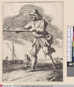[Bettler mit Holzbein und Krücke; Beggar with wooden leg and crutch]