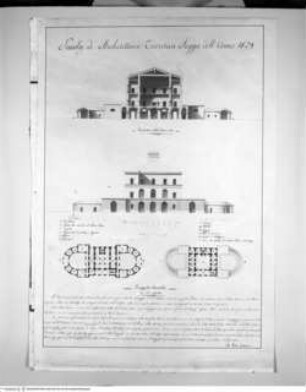 Bauernhaus, 2 Grundrisse, 1 Aufriss, 1 Querschnitt