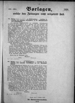 Anlage: (801-802), Vorlagen, welche den Zeitungen nicht mitgeteilt sind, 5. Oktober 1928
