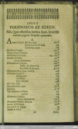 Index Personarum Et Rerum