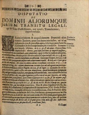 Disputatio Juridica de dominii aliorumque jurium transitu legali, hoc est acquisitione, quae fit sine possessionis, aut quasi, translatione, apprehensione ...