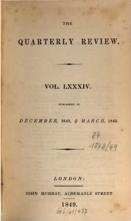 The quarterly review. 84 = No. 167 - 168. 1848/49 (1849)