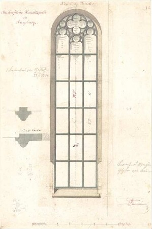 Hoffmann, Lorenz; Augsburg (Bayern); Bischöfliches Palais, Hauskapelle - Kapellenfenster (Ansicht, Schnitte)