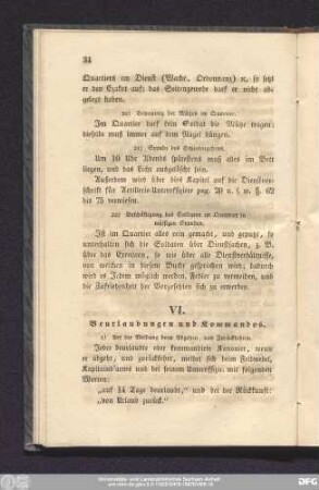 VI. Beurlaubungen und Kommandos.