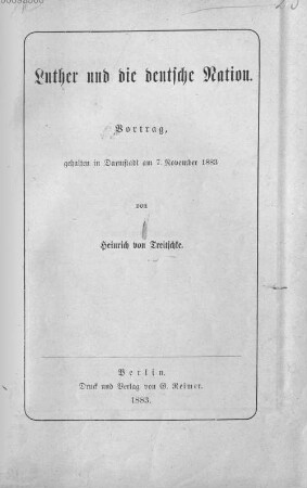 Luther und die Deutsche Nation : Vortrag, gehalten in Darmstadt am 7. November 1883
