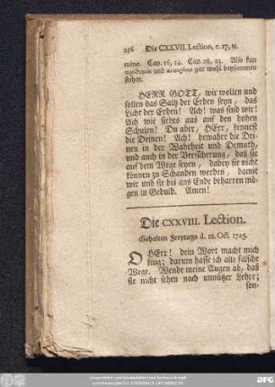 Die CXXVIII. Lection. Gehalten Freytags d. 12. Oct. 1725.