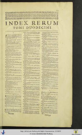 Index rerum tomi duodecimi.